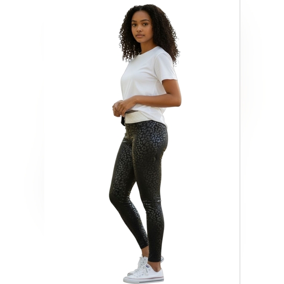 NWT Black High Waist Wide Waistband Leopard Print Leggings, 2XL - Picture 5 of 5